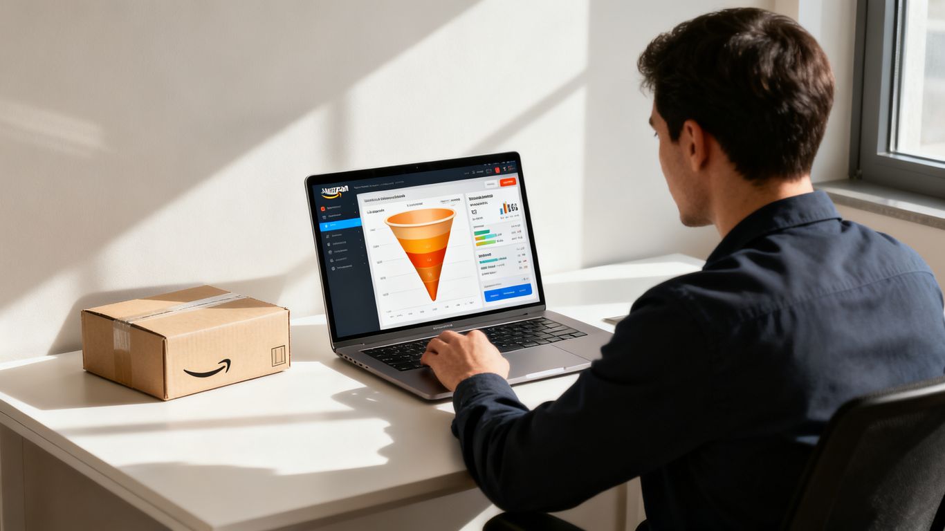 Amazon seller reviewing conversion funnel data