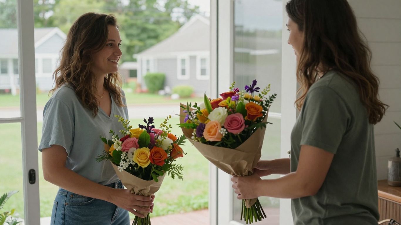 Flower delivery arriving at a Seabrook doorstep