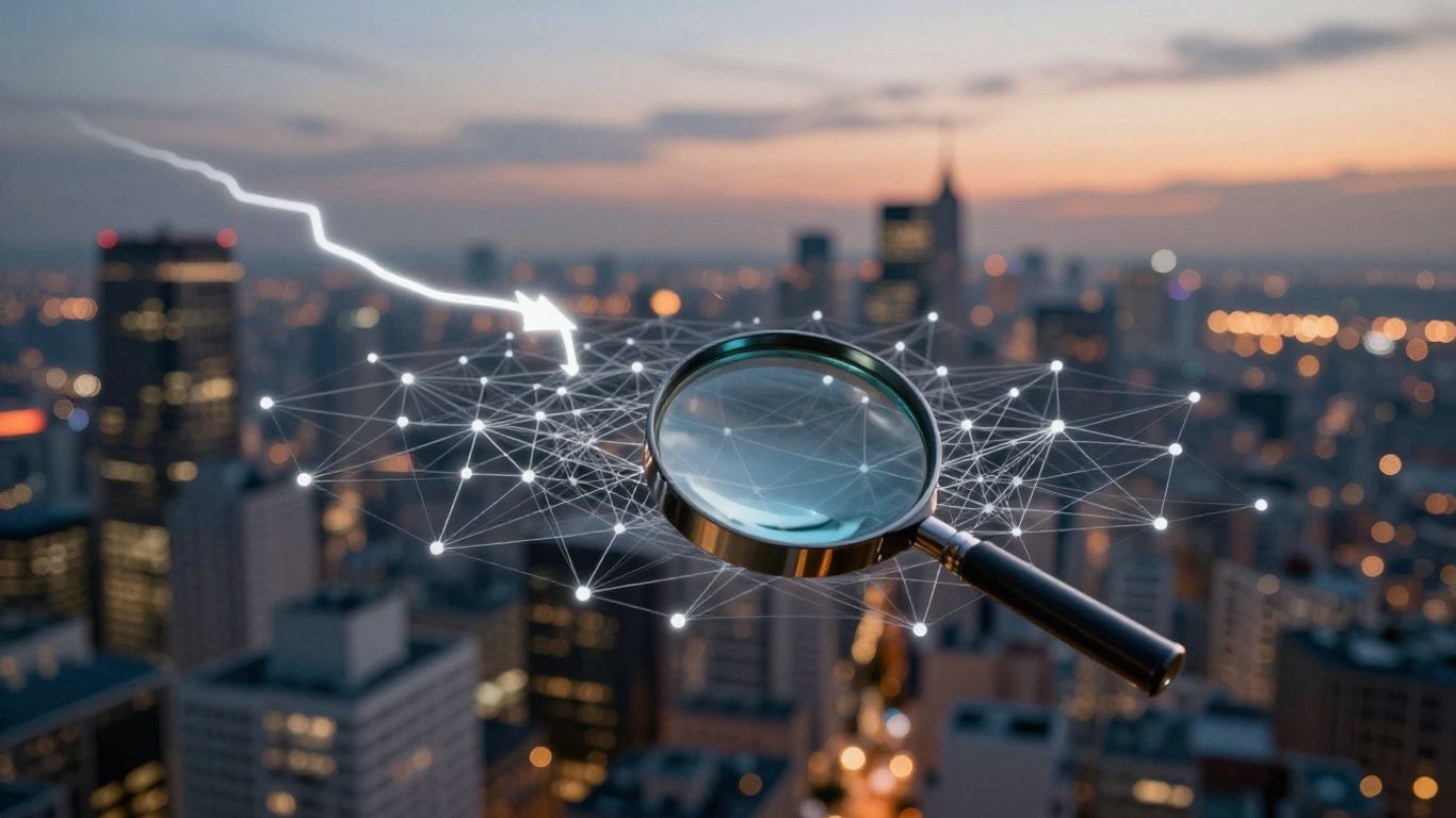 Data privacy concept with magnifying glass and network