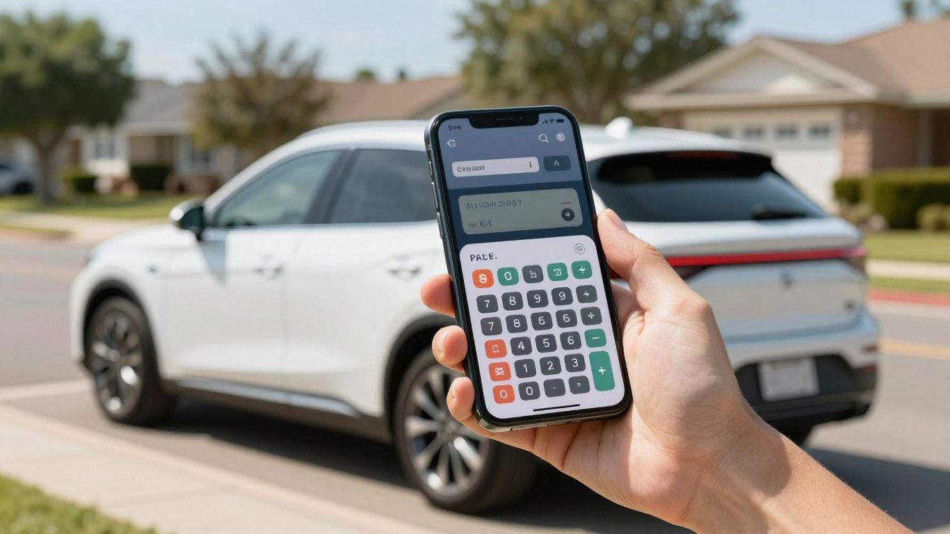 Car and calculator on a smartphone.