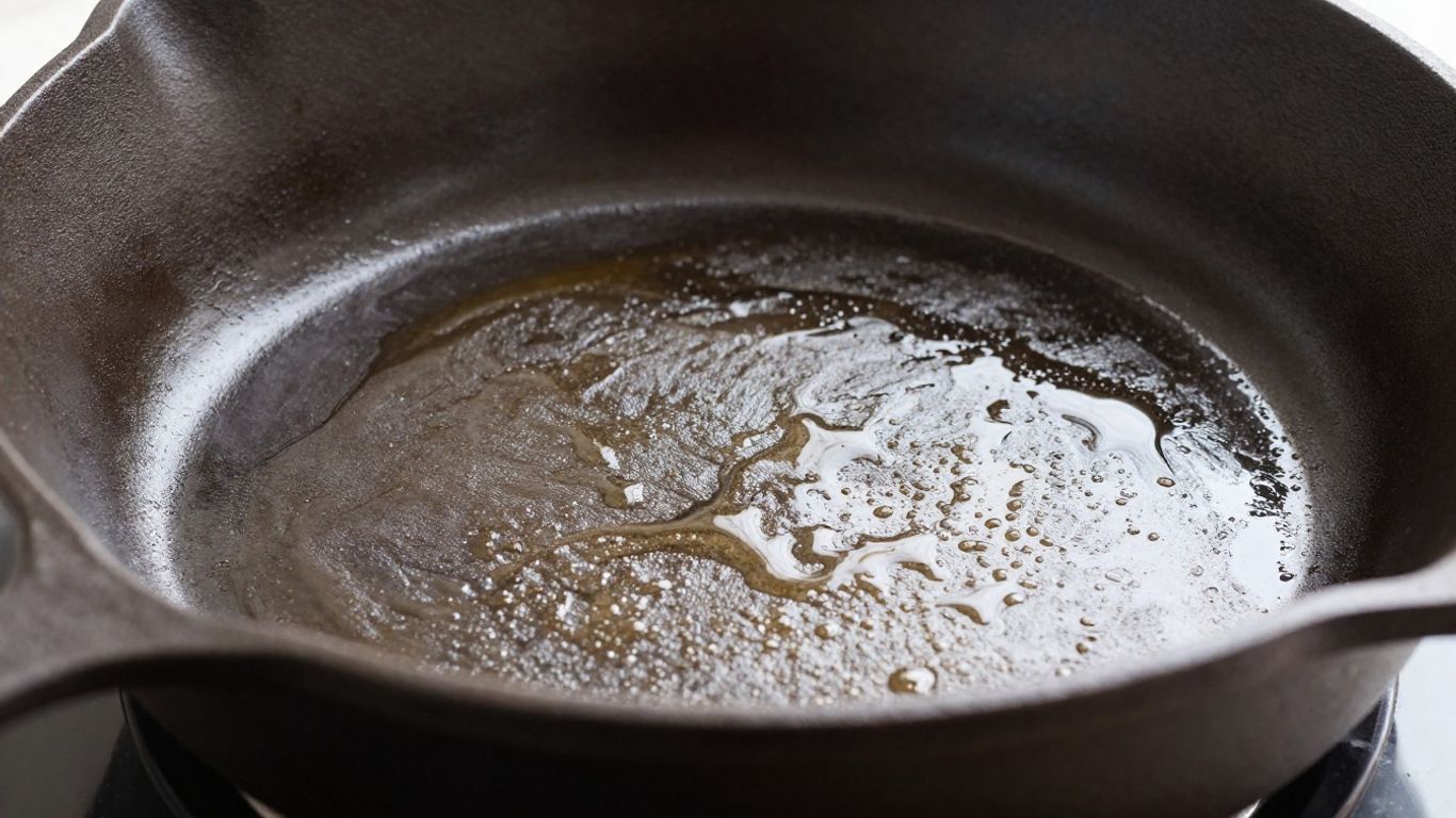 Seasoned cast-iron skillet with a glossy, dark cooking surface.