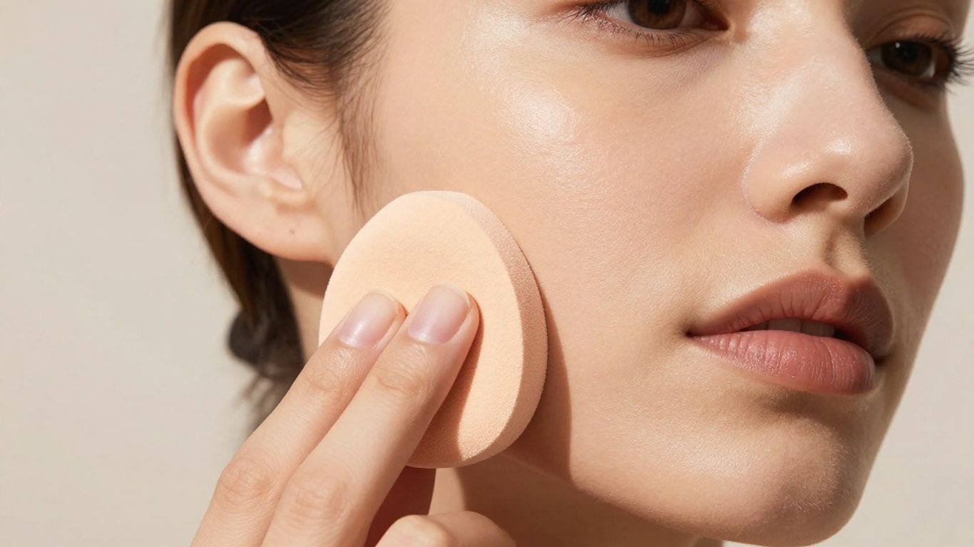 A model applying foundation with a sponge