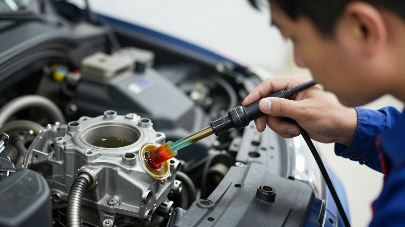 A technician inspecting transmission fluid color