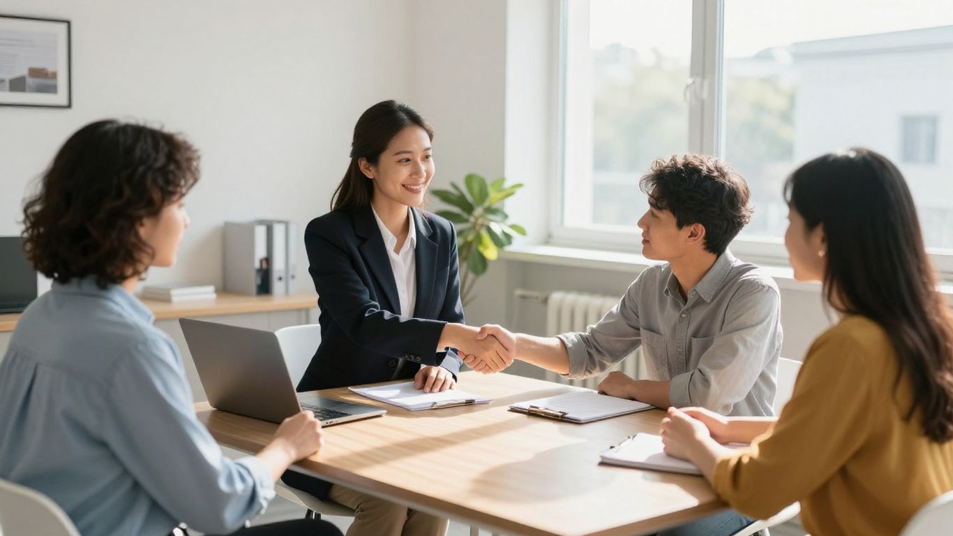 Immigration lawyer helping diverse clients with legal matters.