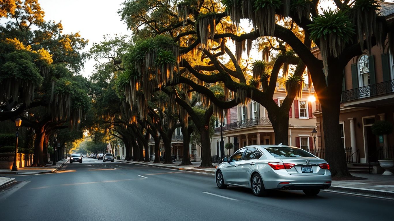 Car driving through New Orleans Garden District