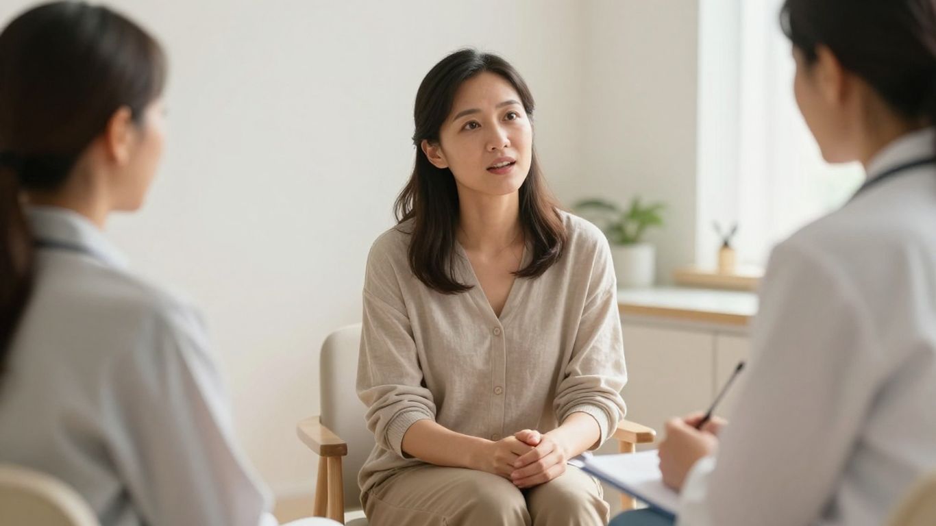 Pessoa conversando com profissional de saúde sobre cuidados para lipedema