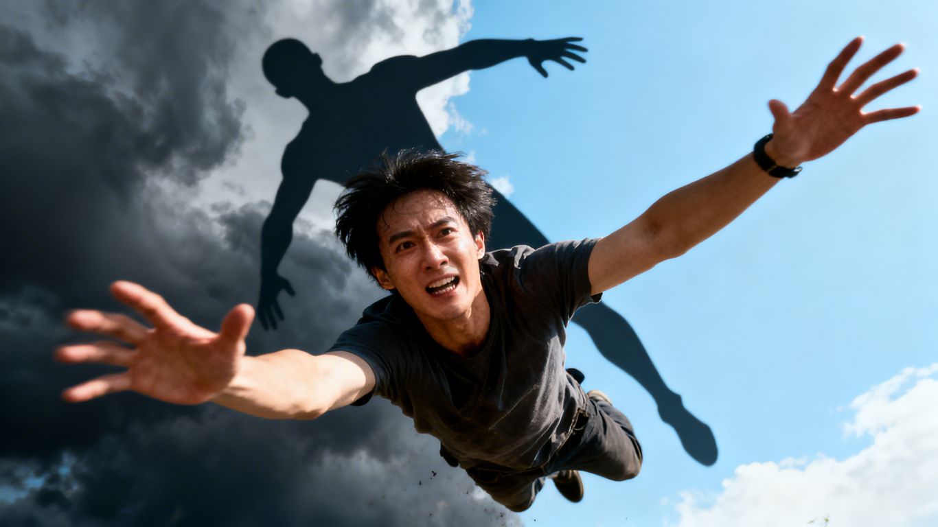 Person falling then rising, overcoming a challenge.