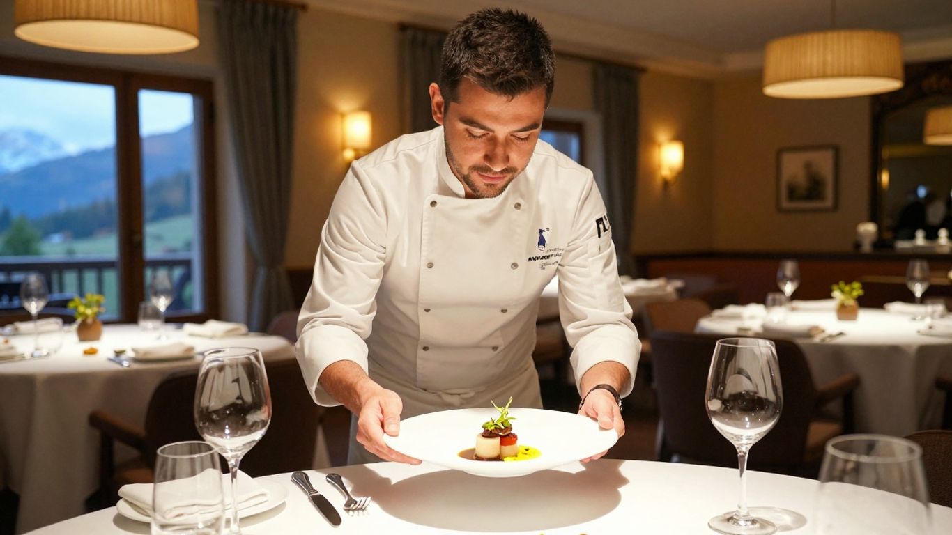 Restaurant Les Morainières, chef [Michaël Arnoult], trois étoiles Michelin.