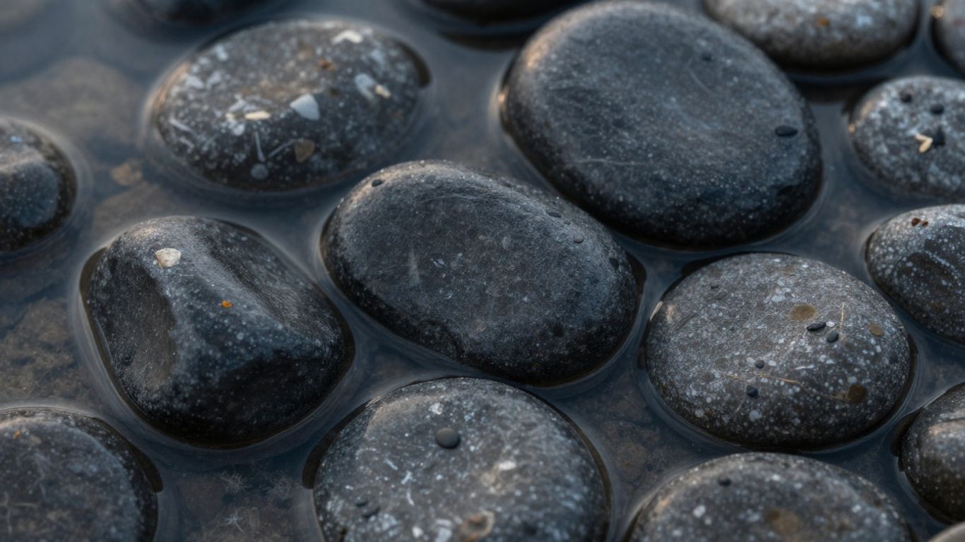 A collection of smooth river stones in water