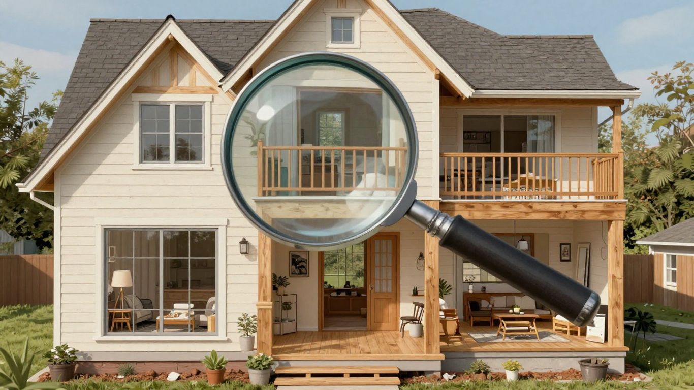 Casa con lupa examinando valor para seguro.