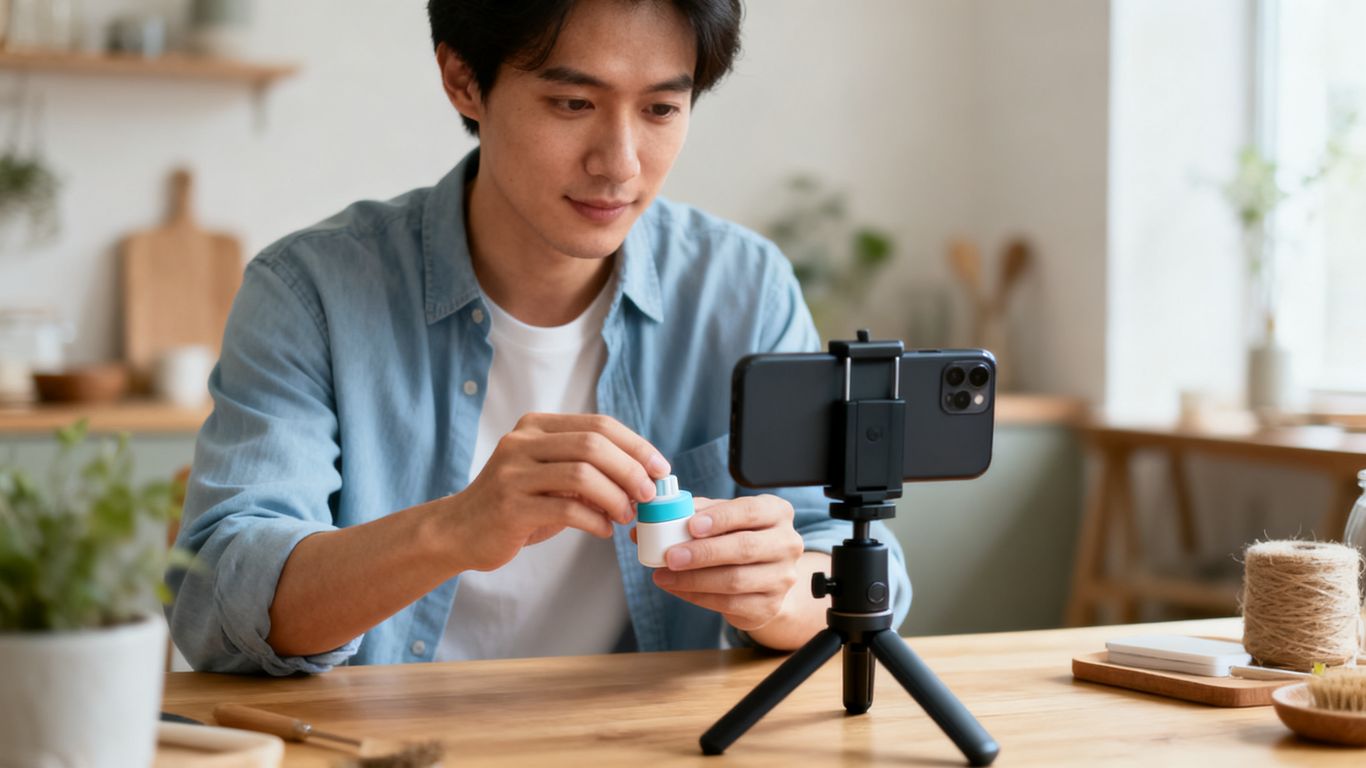 Creator filming a product demonstration at home