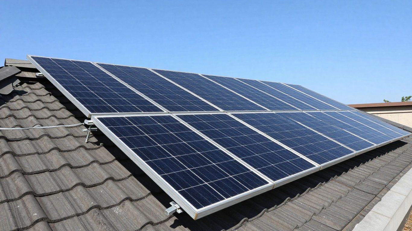 Panneaux solaires sur un toit ensoleillé.