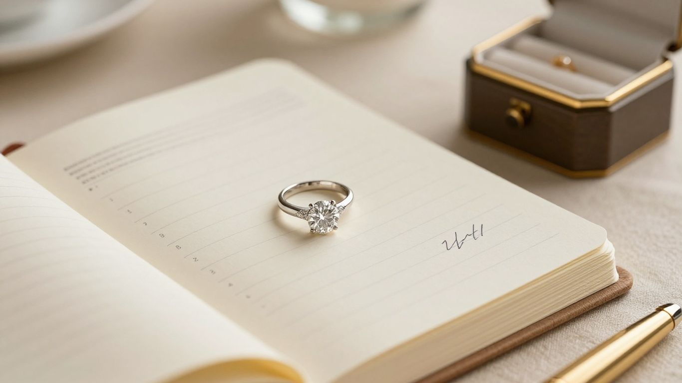 Diamond ring beside a handwritten budget