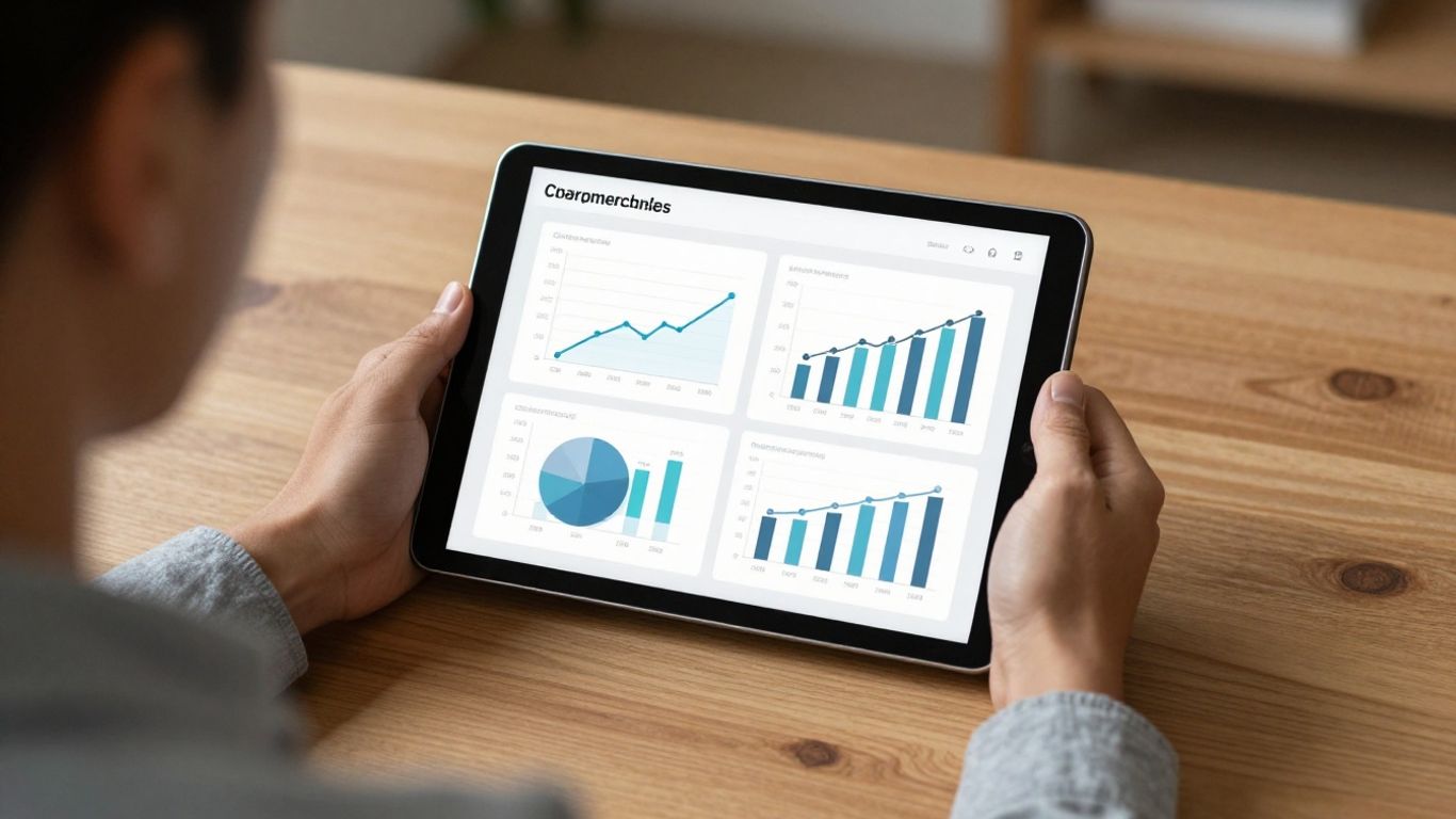 A person looking at a tablet displaying business analytics.