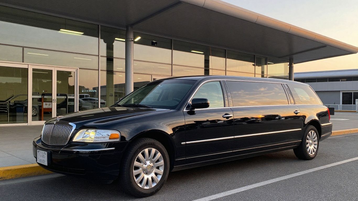 Luxurious black limousine at curbside