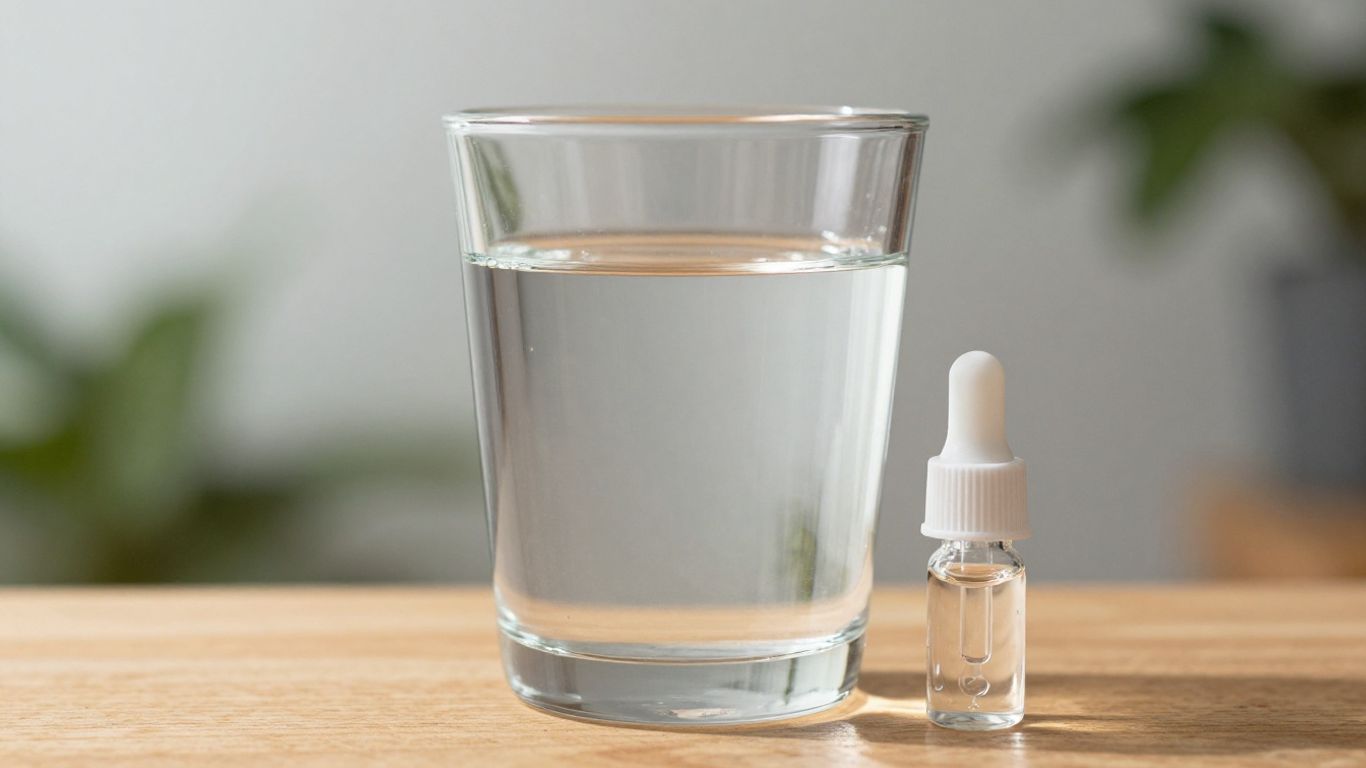 Glass of water with mineral drops bottle.