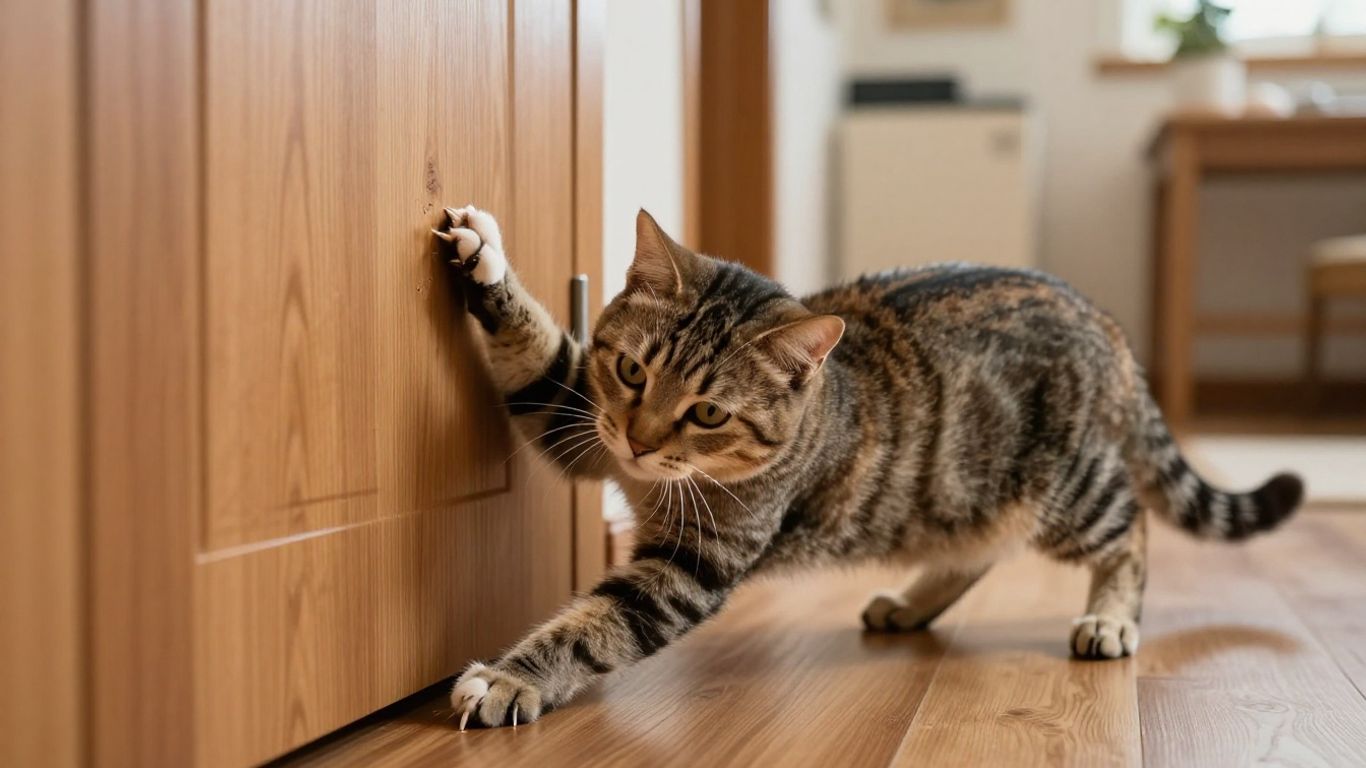 Gato arranhando a porta: por que faz isso e como fazer parar Gato arranhando porta de madeira com as unhas.