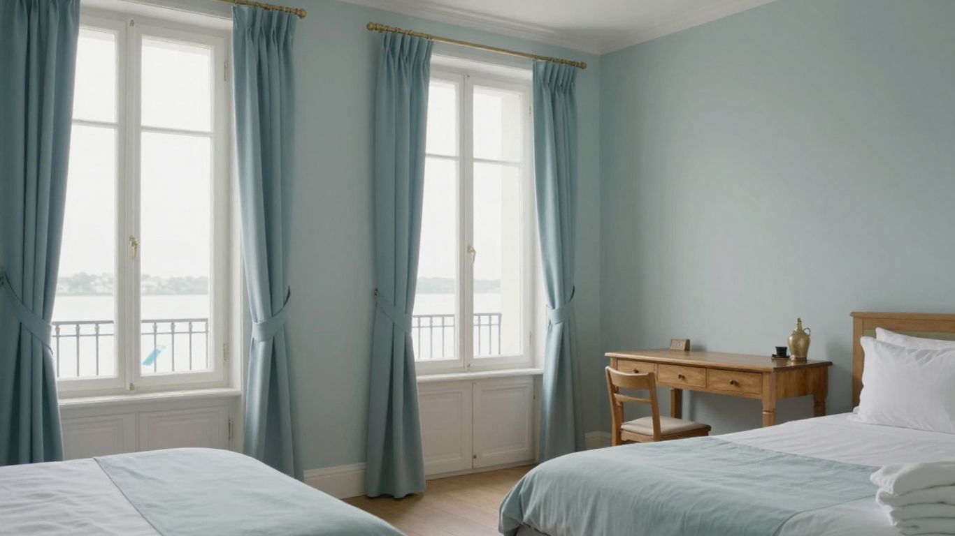 Chambre lumineuse avec vue sur le port