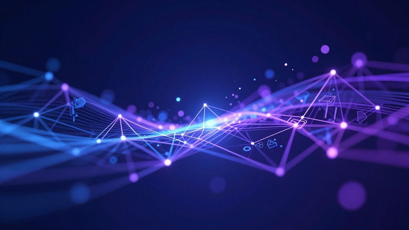 Abstract digital network with glowing nodes and light lines.
