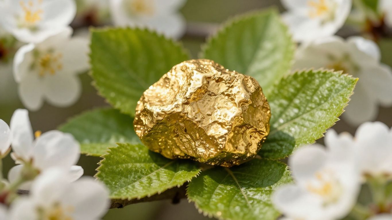 春花绿叶间，一块金锭静静伫立。