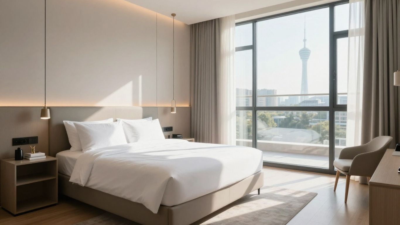 Chambre d'hôtel moderne avec vue