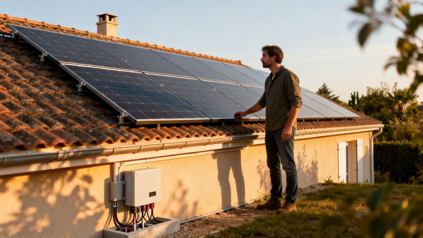 Installation solaire résidentielle observée par un propriétaire