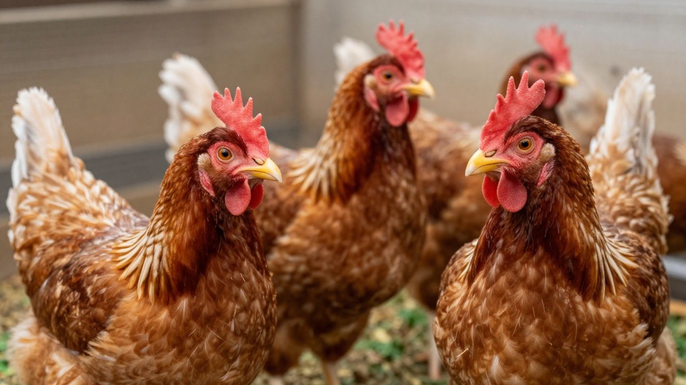 Zdrowe, lśniące ptaki w kurniku, symbolizujące witalność.