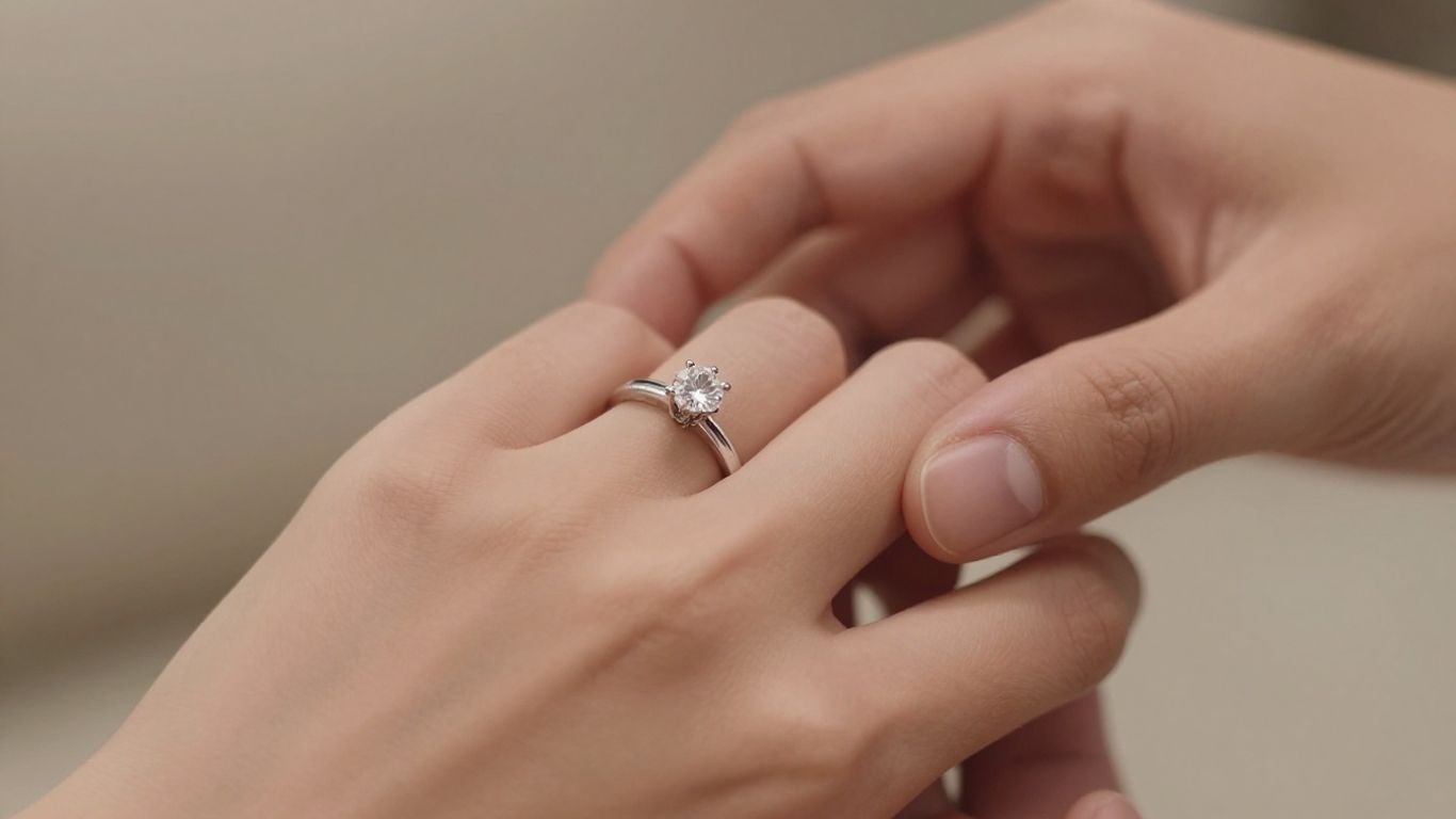 Close-up of a sparkling engagement ring on a hand.