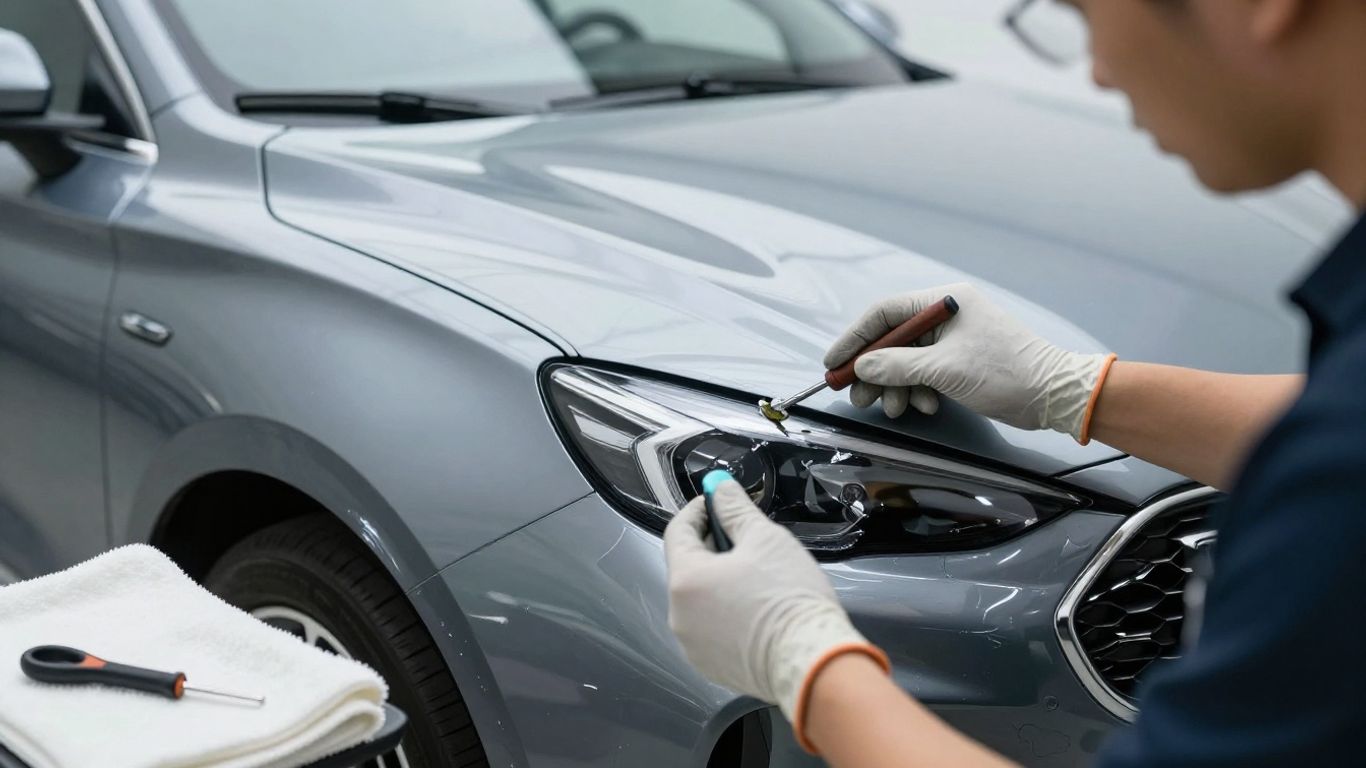 Technician applying coating to MG paint