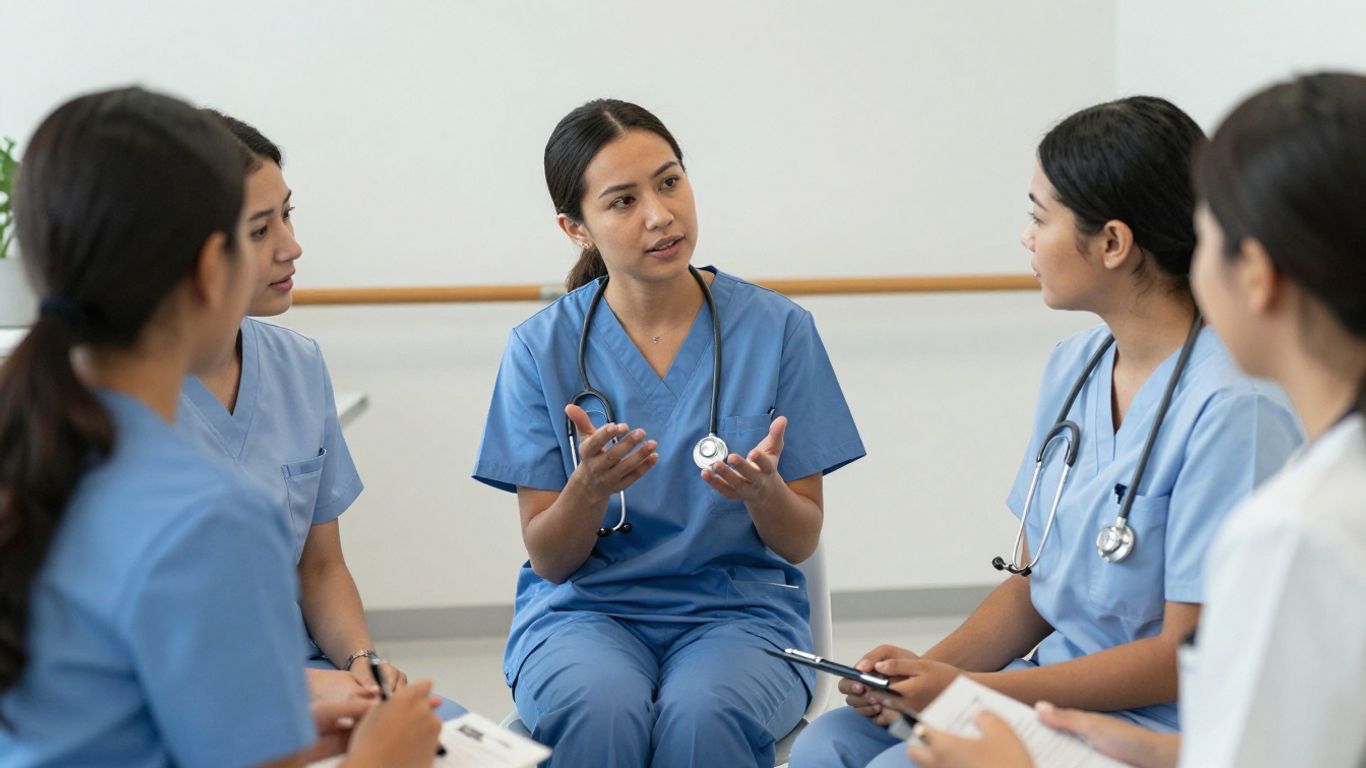Nurses collaborating in a professional mental health setting.