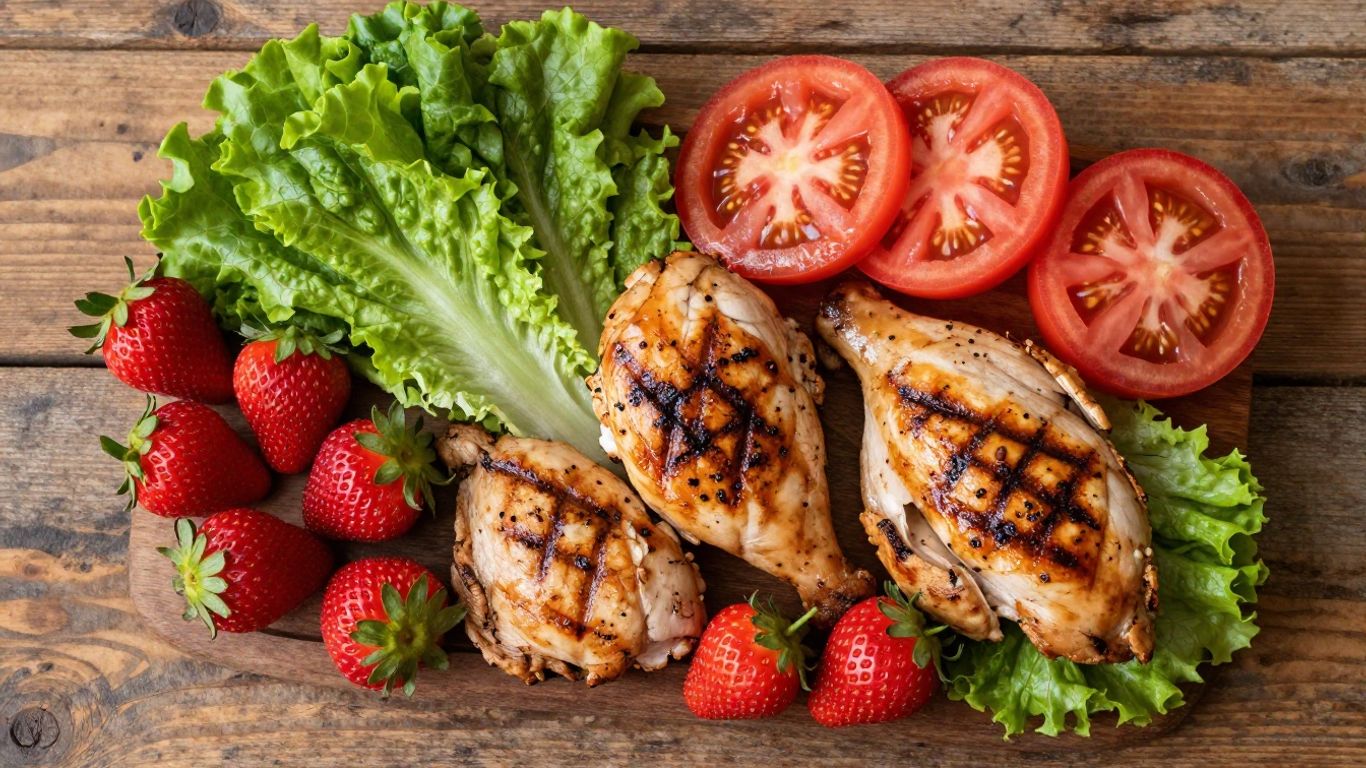 Healthy food pairings on a wooden table.
