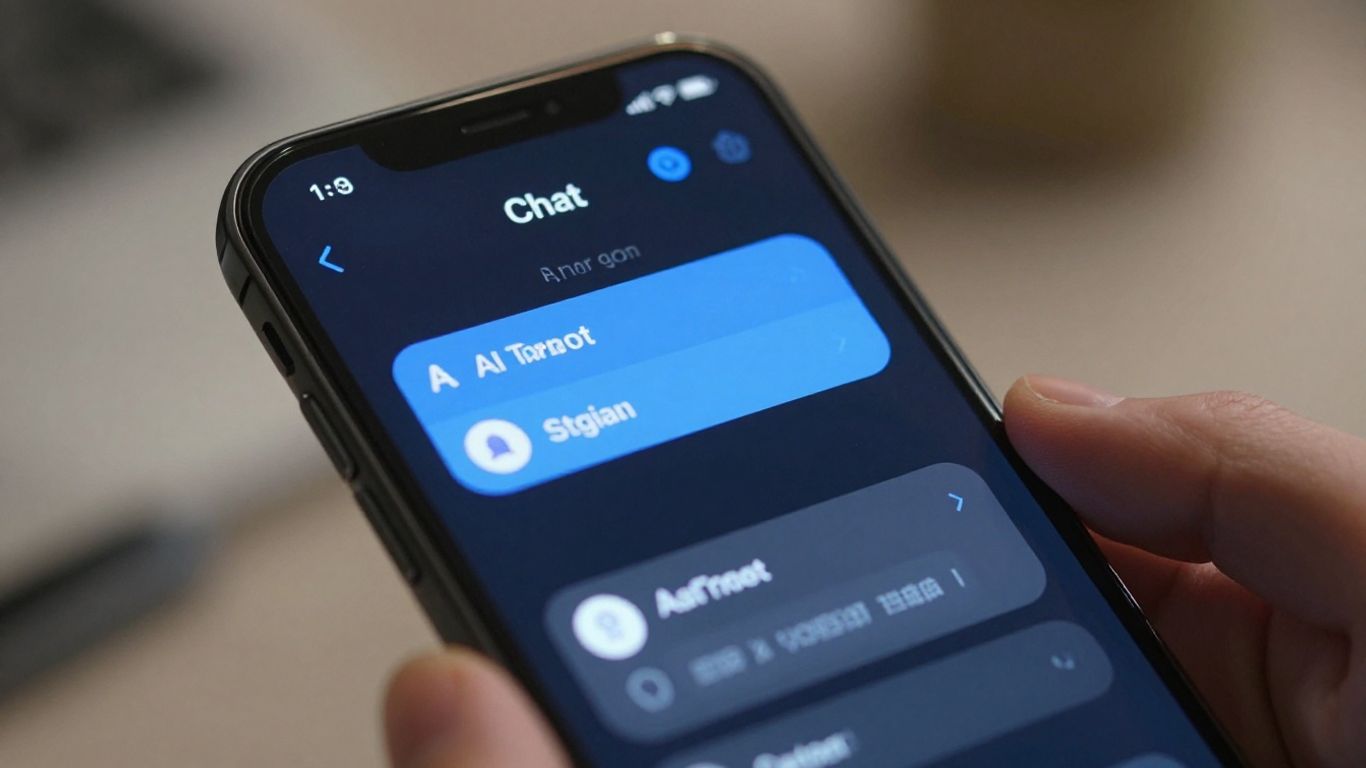 Écran de smartphone avec une interface de chatbot IA