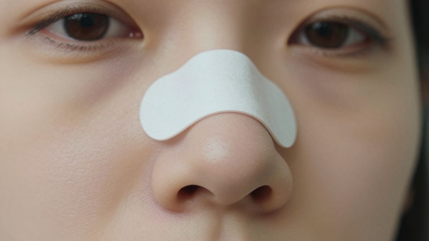 Close-up of nasal strip on a person's nose.