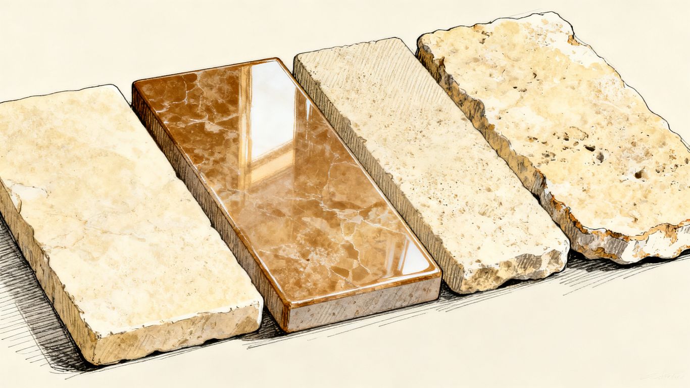Honed and tumbled travertine finish samples