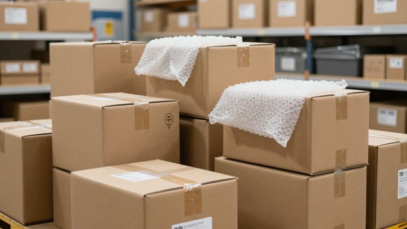Piles of shipping parcels