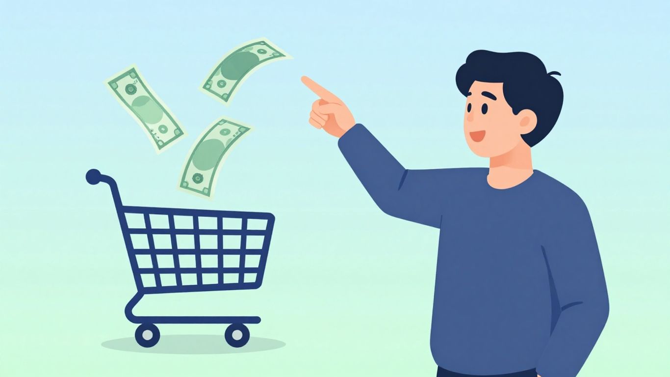 Affiliate commissions concept with money and shopping cart.