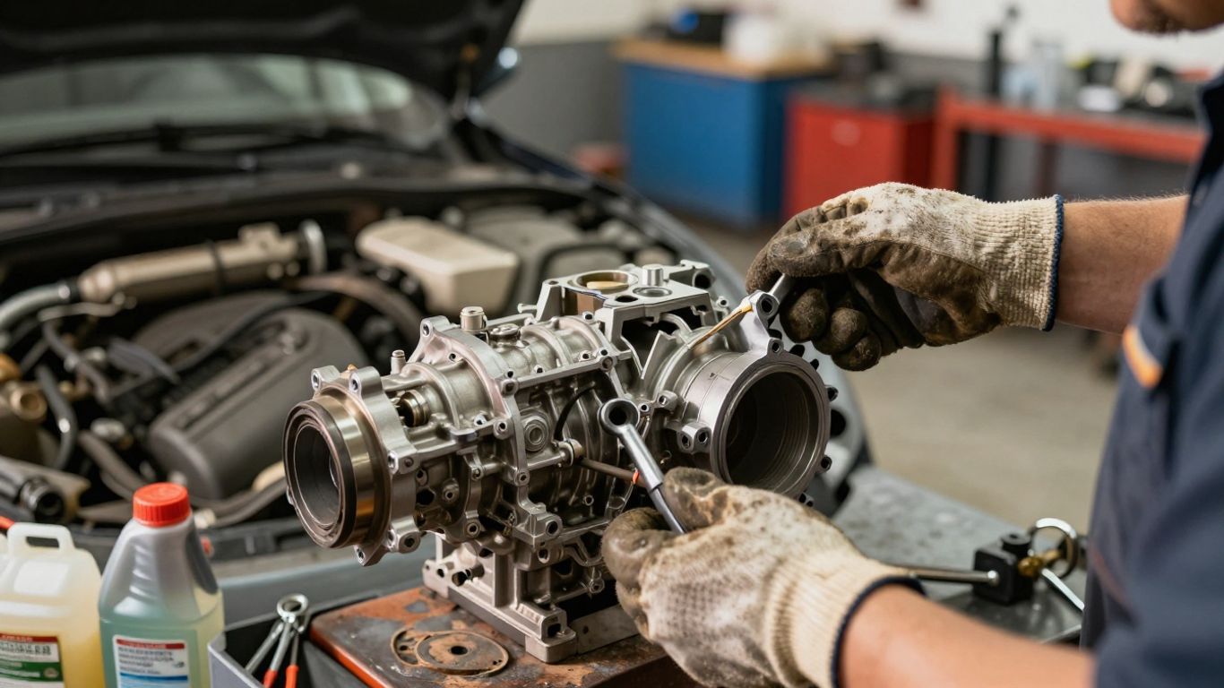 Rebuilt transmission ready for careful installation