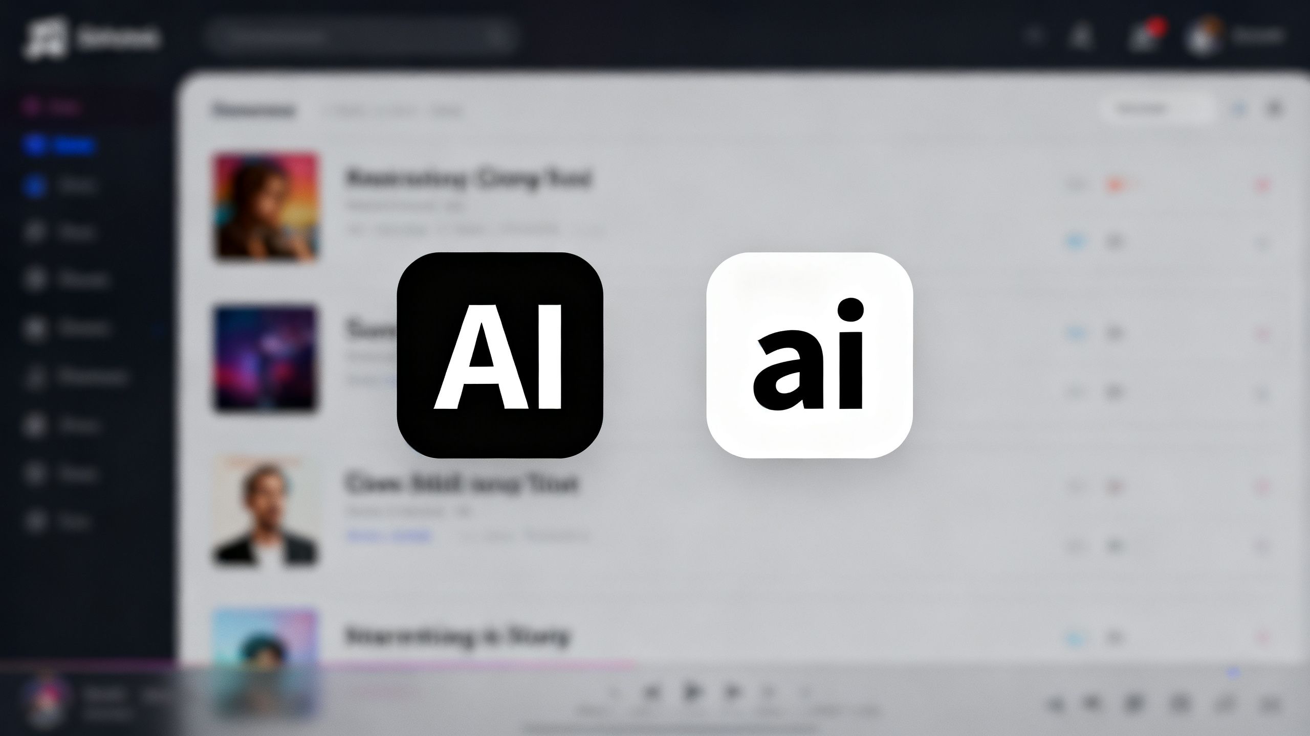 Music streaming interface showing AI-generated and AI-assisted labels.