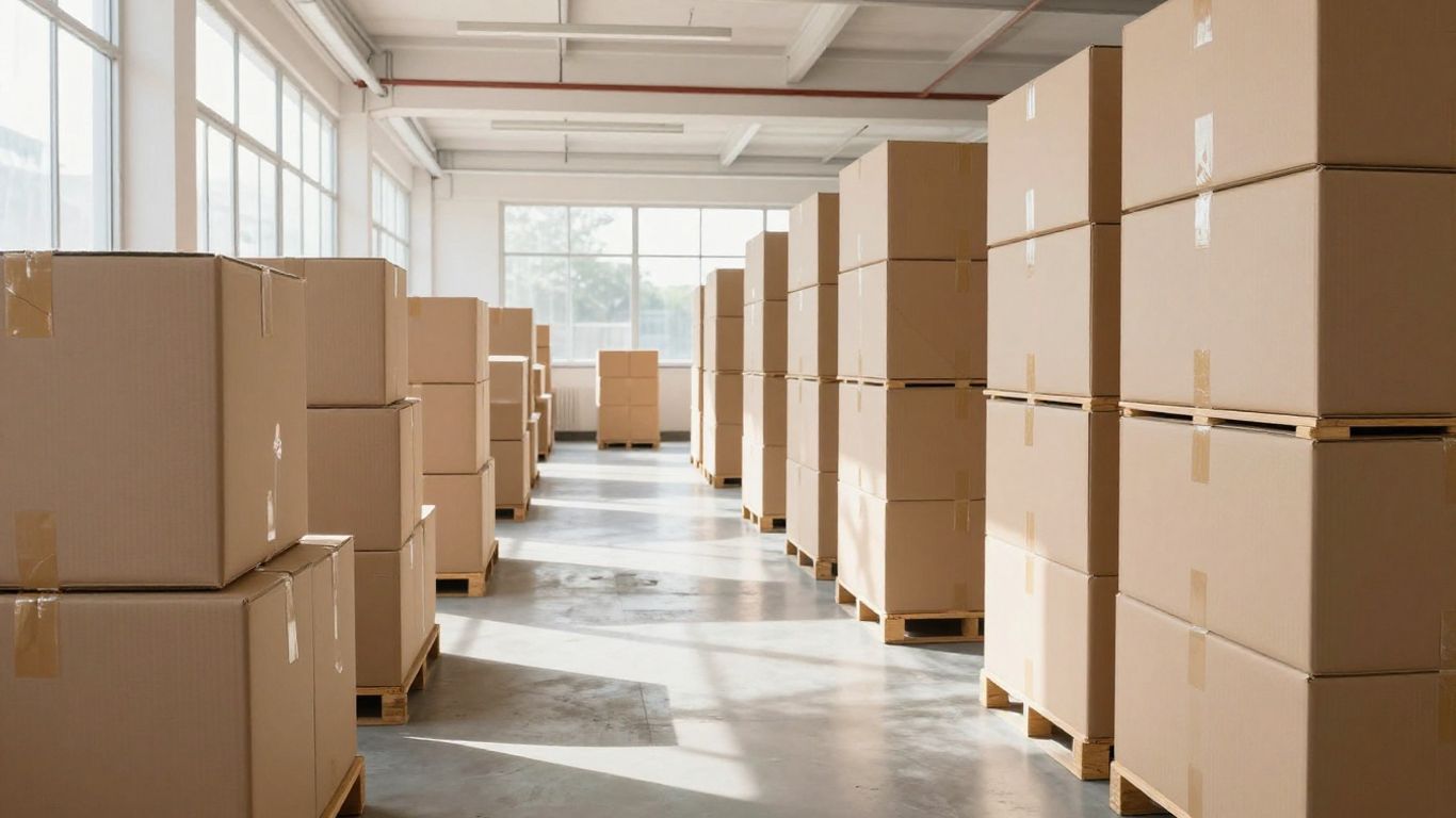 Warehouse with organized inventory and natural light.