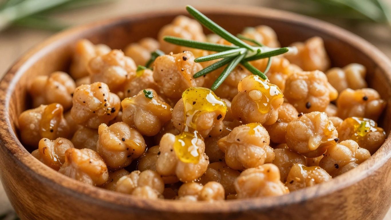 Roasted Mediterranean chickpeas in a bowl with rosemary.