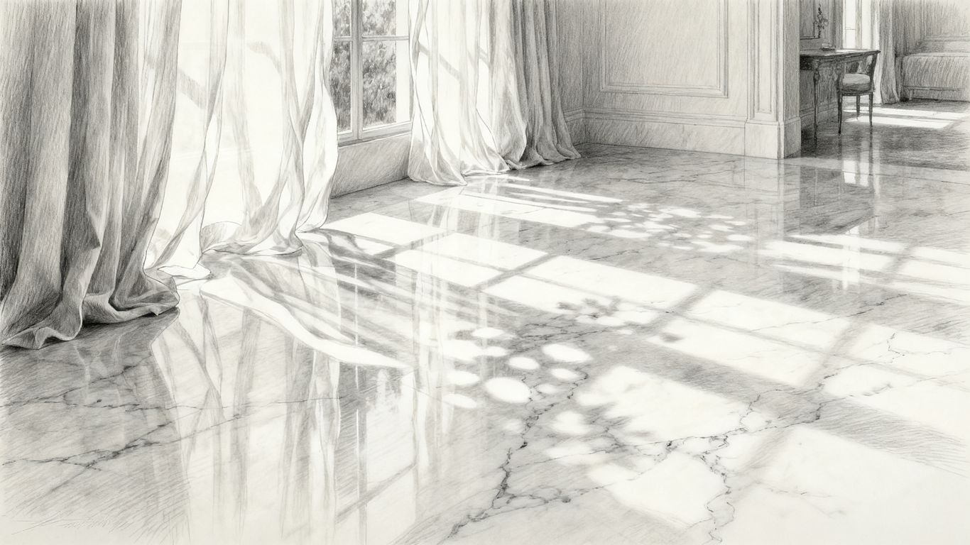A refined living space featuring polished natural stone floors