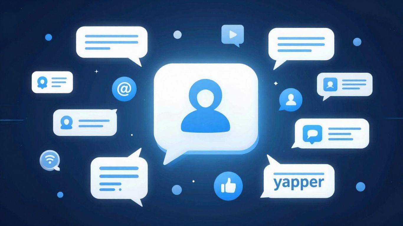Digital yapper and social media icons.