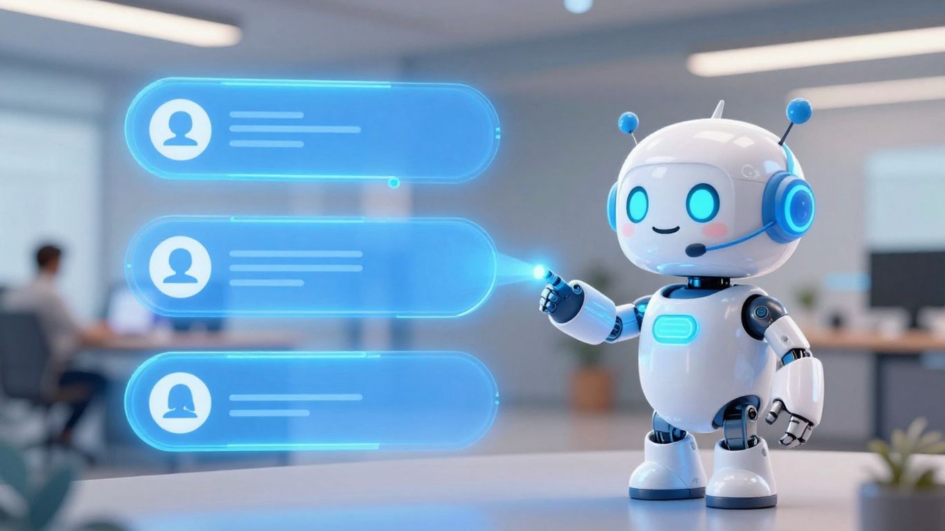 Robot assistant interagissant avec des icônes de support client