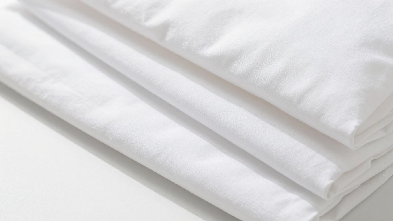 Crisp white percale sheets folded neatly.