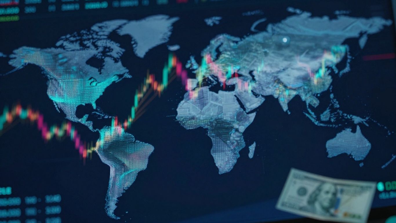 Forex trading concept with abstract global financial elements.