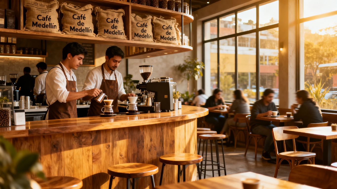A warm coffee shop interior
