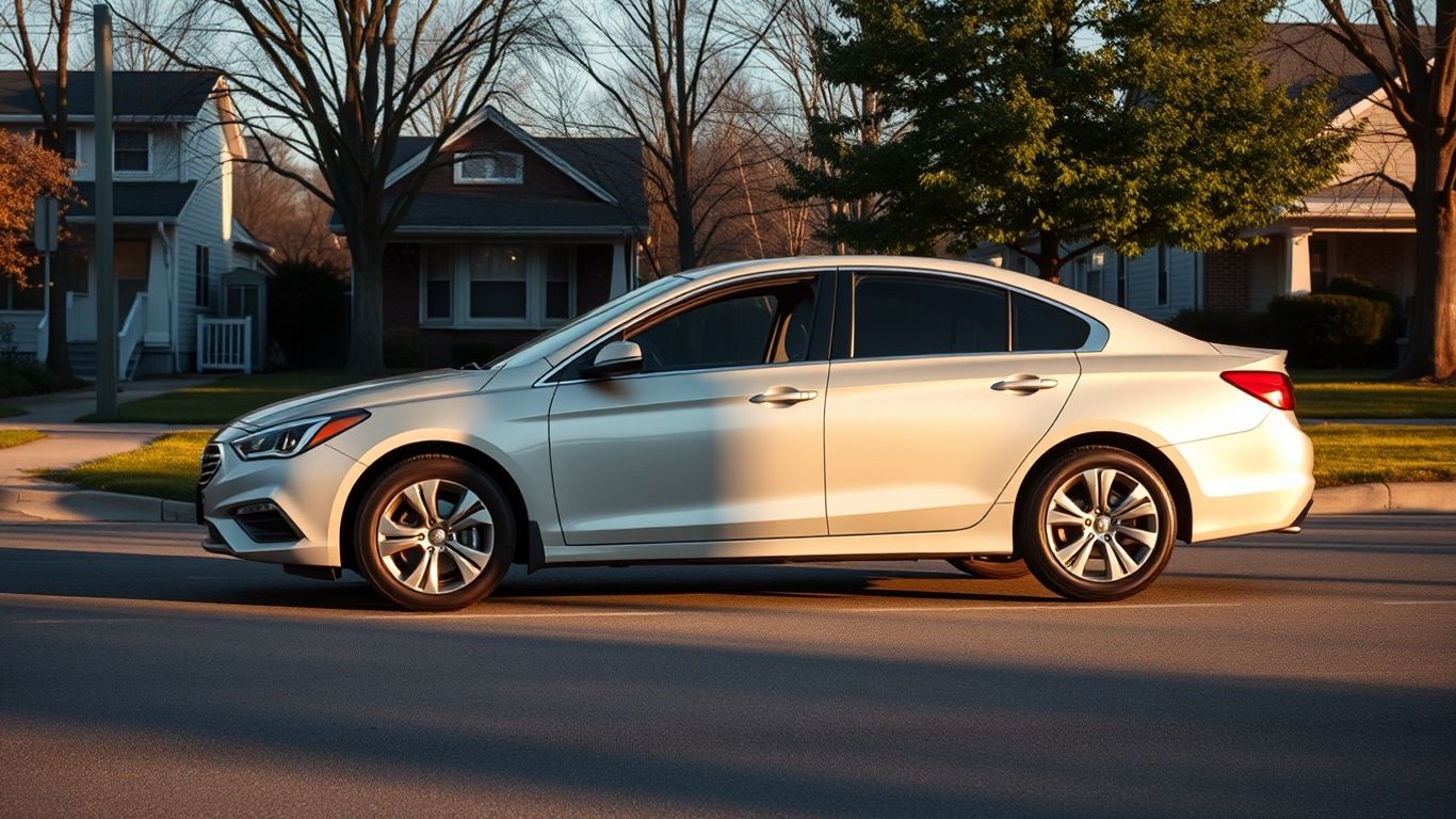 A clean rental car parked in a Minnesota landscape