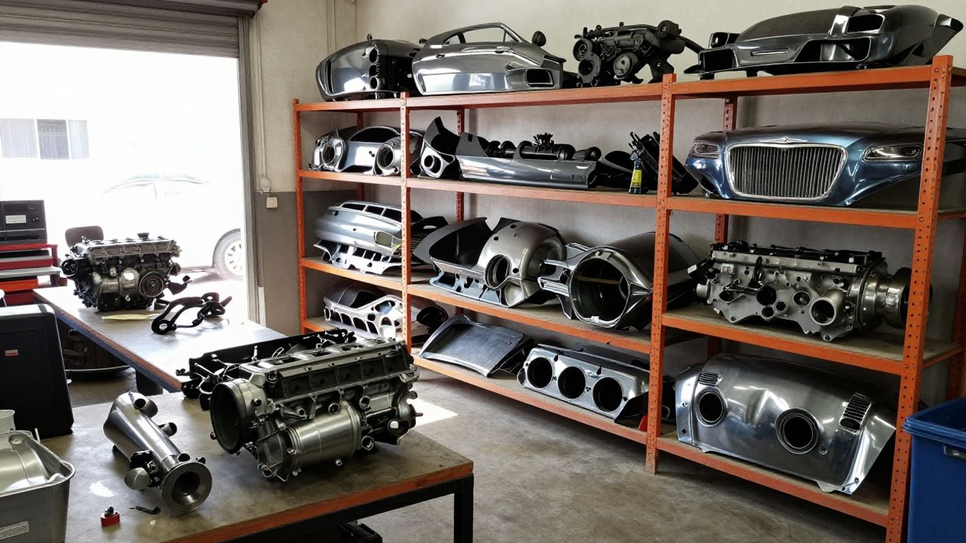 Chrysler car parts in a Brisbane workshop.