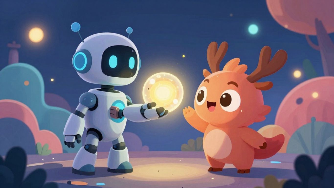 Diverse AI characters interacting in a colorful, game-like digital world.