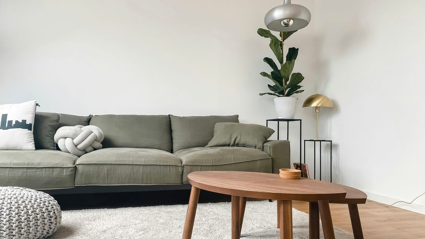Round marble coffee table in apartment